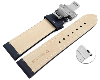 Quick Release Watch strap Butterfly Genuine leather smooth dark blue wN 18mm 20mm 22mm 24mm 26mm 28mm