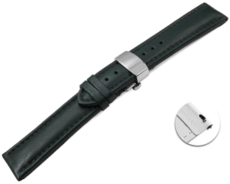 Quick Release Watch strap Butterfly Genuine leather smooth dark green 18mm 20mm 22mm 24mm 26mm 28mm
