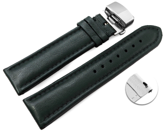 Quick Release Watch strap Butterfly Genuine leather smooth dark green 18mm 20mm 22mm 24mm 26mm 28mm