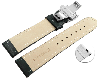 Quick Release Watch strap Butterfly Genuine leather smooth dark green wN 18mm 20mm 22mm 24mm 26mm 28mm