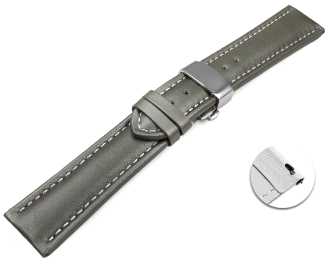 Quick Release Watch strap Butterfly Genuine leather smooth dark gray wN 18mm 20mm 22mm 24mm 26mm 28mm