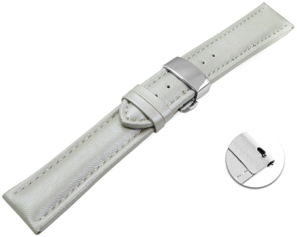 Quick Release Watch strap Butterfly Genuine leather smooth light gray 18mm 20mm 22mm 24mm 26mm 28mm