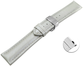 Quick Release Watch strap Butterfly Genuine leather smooth light gray 18mm 20mm 22mm 24mm 26mm 28mm