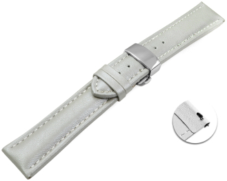 Quick Release Watch strap Butterfly Genuine leather smooth light gray wN 18mm 20mm 22mm 24mm 26mm 28mm