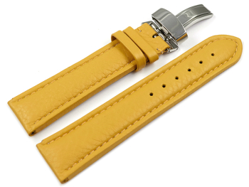 Watch Strap Deployment Genuine leather Grained yellow TiT 18mm 20mm 22mm 24mm