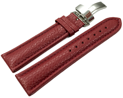 Watch Strap Deployment Genuine leather Grained bordeaux...