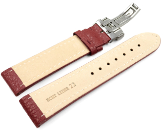 Watch Strap Deployment Genuine leather Grained bordeaux TiT 18mm 20mm 22mm 24mm