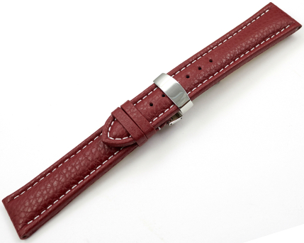 Watch Strap Deployment Genuine leather Grained bordeaux 18mm 20mm 22mm 24mm