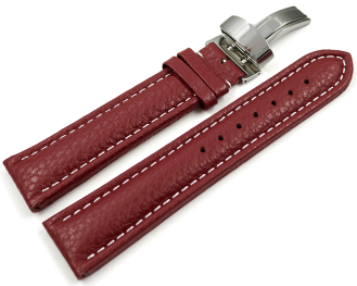 Watch Strap Deployment Genuine leather Grained bordeaux 18mm 20mm 22mm 24mm