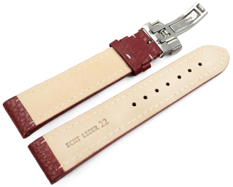 Watch Strap Deployment Genuine leather Grained bordeaux 18mm 20mm 22mm 24mm