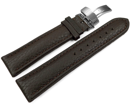 Watch Strap Deployment Genuine leather Grained dark brown...