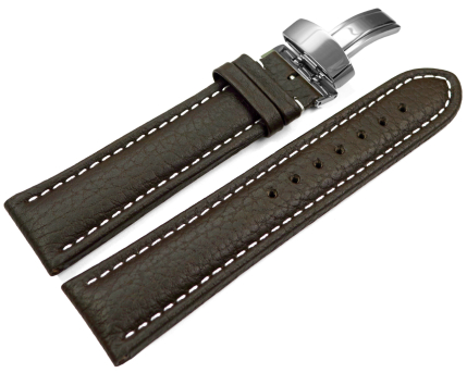 Watch Strap Deployment Genuine leather Grained dark brown...
