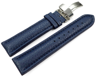 Watch Strap Deployment Genuine leather Grained dark blue TiT 18mm 20mm 22mm 24mm