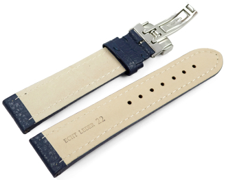 Watch Strap Deployment Genuine leather Grained dark blue 18mm 20mm 22mm 24mm