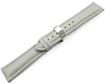 Watch Strap Deployment Genuine leather Grained light gray TiT 18mm 20mm 22mm 24mm