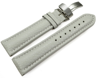 Watch Strap Deployment Genuine leather Grained light gray TiT 18mm 20mm 22mm 24mm