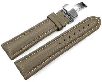 Watch Strap Deployment Genuine leather Grained Taupe 18mm 20mm 22mm 24mm