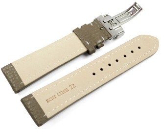 Watch Strap Deployment Genuine leather Grained Taupe 18mm 20mm 22mm 24mm