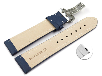 Quick Release Watch Strap Deployment Clasp Genuine leather Grained blue TiT 18mm 20mm 22mm 24mm