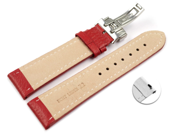 Quick Release Watch Strap Deployment Clasp Genuine leather Grained red TiT 18mm 20mm 22mm 24mm