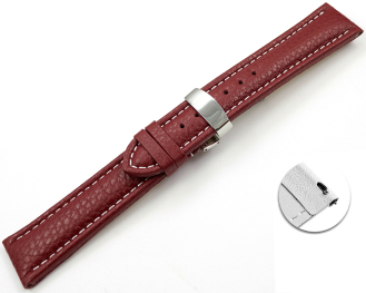 Quick Release Watch Strap Deployment Clasp Genuine leather Grained bordeaux 18mm 20mm 22mm 24mm