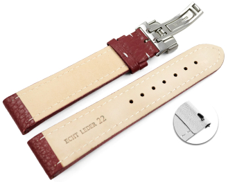 Quick Release Watch Strap Deployment Clasp Genuine leather Grained bordeaux 18mm 20mm 22mm 24mm