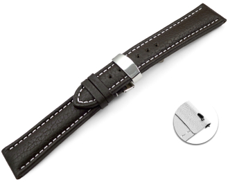 Quick Release Watch Strap Deployment Clasp Genuine leather Grained dark brown 18mm 20mm 22mm 24mm