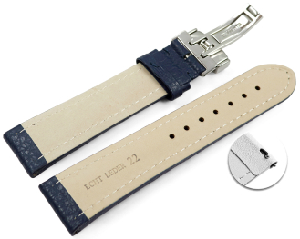 Quick Release Watch Strap Deployment Clasp Genuine leather Grained dark blue TiT 18mm 20mm 22mm 24mm