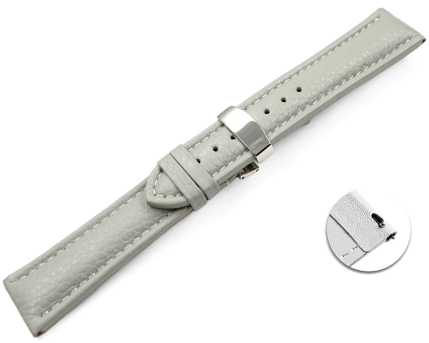 Quick Release Watch Strap Deployment Clasp Genuine leather Grained grey 18mm 20mm 22mm 24mm
