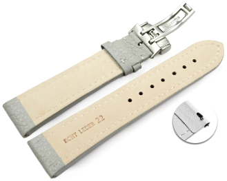 Quick Release Watch Strap Deployment Clasp Genuine leather Grained grey 18mm 20mm 22mm 24mm