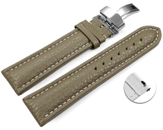 Quick Release Watch Strap Deployment Clasp Genuine leather Grained Taupe 18mm 20mm 22mm 24mm
