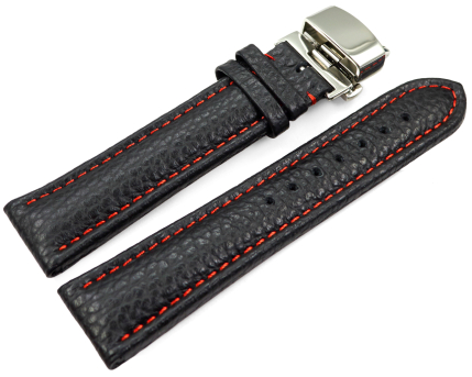 Watch Strap Butterfly Genuine leather Grained black red...