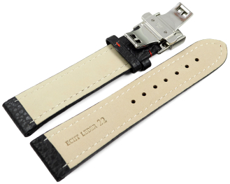 Watch Strap Butterfly Genuine leather Grained black red...