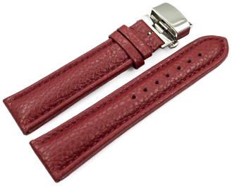 Watch Strap Butterfly Genuine leather Grained bordeaux...