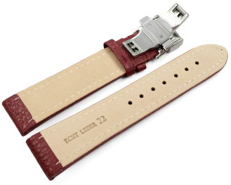 Watch Strap Butterfly Genuine leather Grained bordeaux...