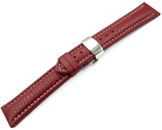 Watch Strap Butterfly Genuine leather Grained bordeaux 18mm 20mm 22mm 24mm 26mm 28mm