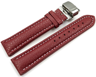 Watch Strap Butterfly Genuine leather Grained bordeaux...