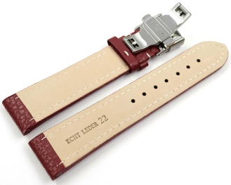 Watch Strap Butterfly Genuine leather Grained bordeaux...