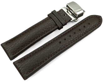 Watch Strap Butterfly Genuine leather Grained dark brown...