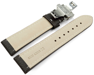 Watch Strap Butterfly Genuine leather Grained dark brown...