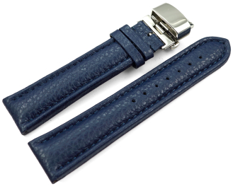 Watch Strap Butterfly Genuine leather Grained dark blue...