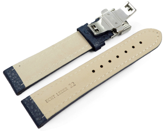 Watch Strap Butterfly Genuine leather Grained dark blue...
