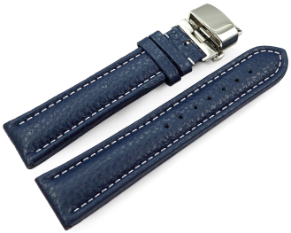 Watch Strap Butterfly Genuine leather Grained dark blue...