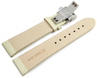 Watch Strap Butterfly Genuine leather Grained Creme TiT...