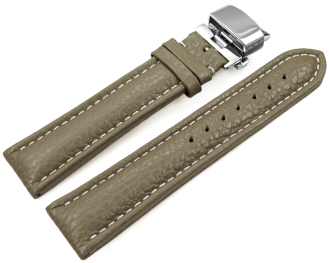 Watch Strap Butterfly Genuine leather Grained Taupe 18mm...