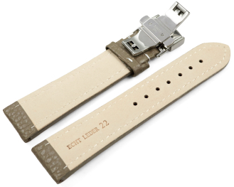 Watch Strap Butterfly Genuine leather Grained Taupe 18mm...