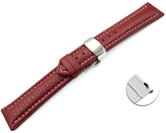 Quick Release Watch Strap Butterfly Leather Grained bordeaux 18mm 20mm 22mm 24mm 26mm 28mm