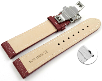 Quick Release Watch Strap Butterfly Leather Grained bordeaux 18mm 20mm 22mm 24mm 26mm 28mm