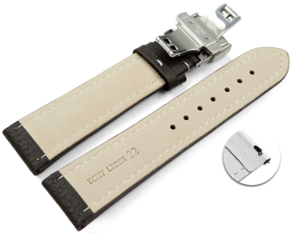 Quick Release Watch Strap Butterfly Leather Grained dark brown 18mm 20mm 22mm 24mm 26mm 28mm