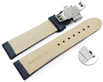 Quick Release Watch Strap Butterfly Leather Grained dark blue TiT 18mm 20mm 22mm 24mm 26mm 28mm